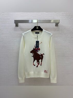 Polo by Ralph Lauren Cream Crewneck Sweater with Polo Player Intarsia